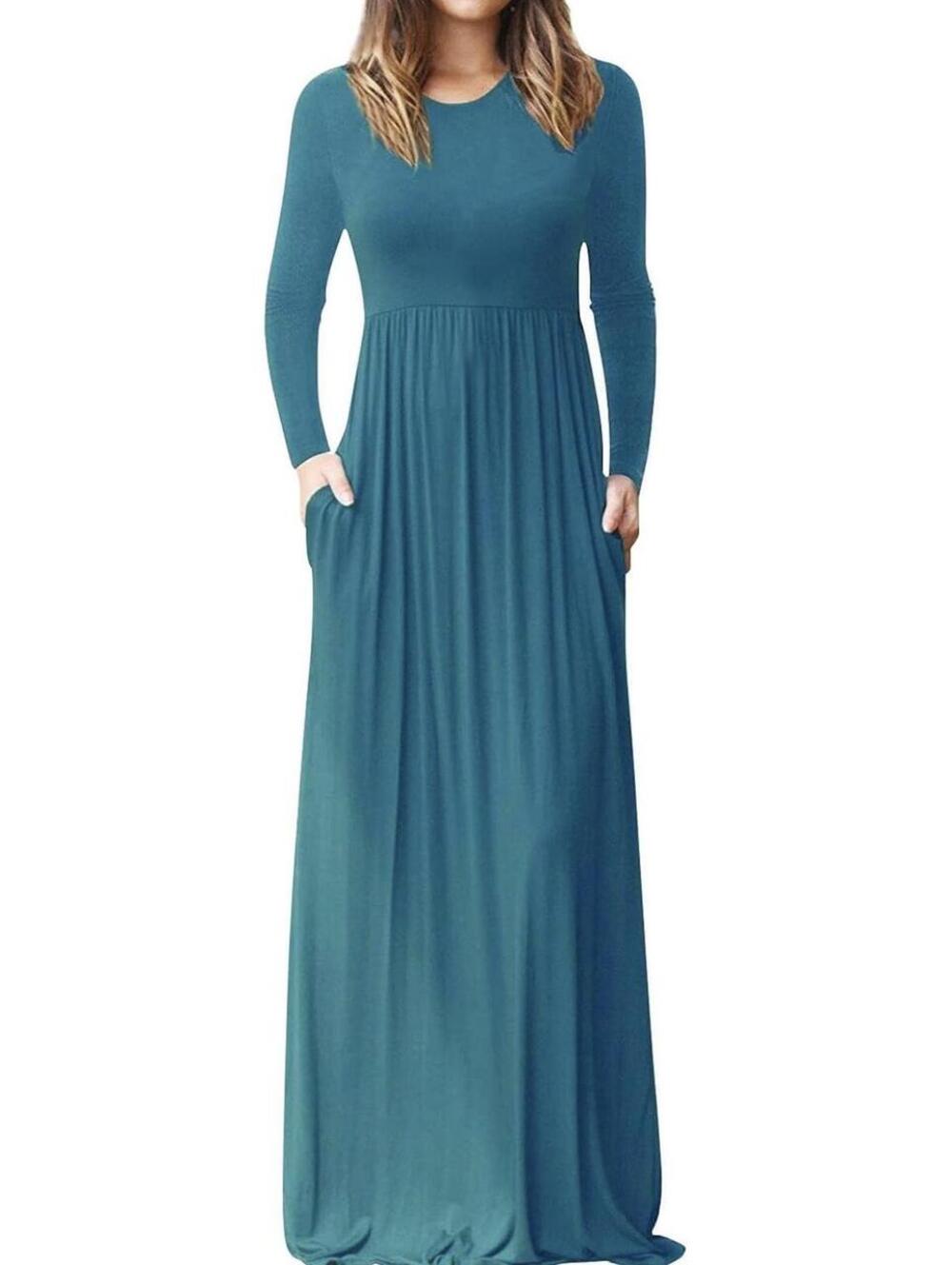 OURS Teal Long Sleeve Empire Waist Maxi Dress with Pockets